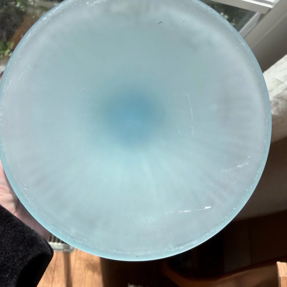 Blue Frosted Glass Compote with Leaf Relief